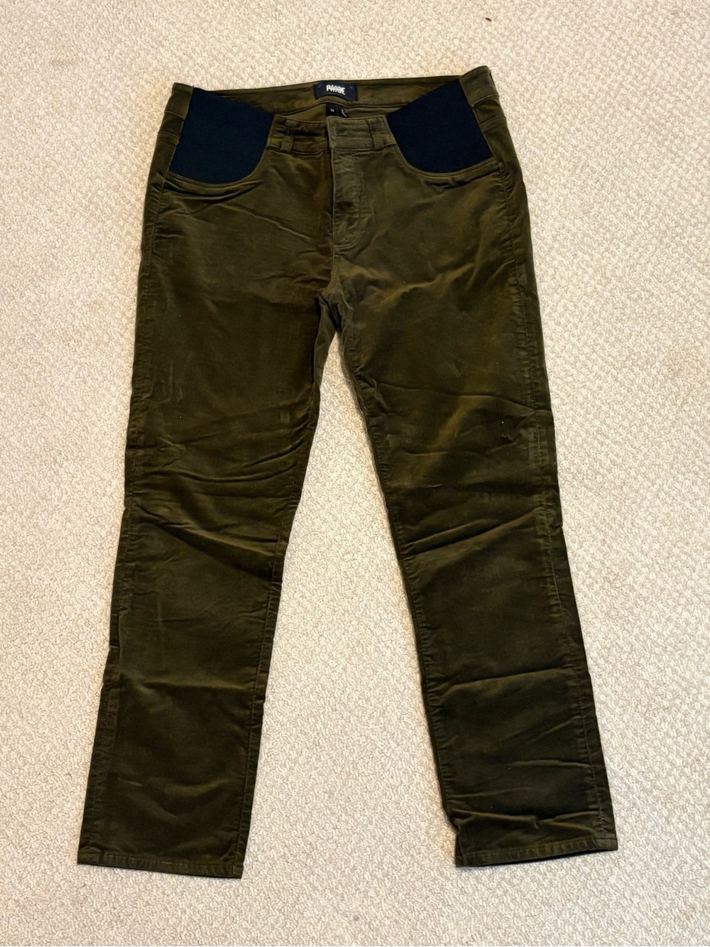PAIGE Maternity Cindy Olive Straight-Leg Pants with Black Stretch Panels Sz 29